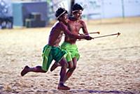 The Canela people demonstrate their relay race dur