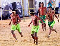 The Canela people demonstrate their relay race dur