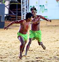 The Canela people demonstrate their relay race dur