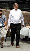Stephen Fry on the set of the movie 'The Brits Are
