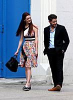 Lydia Hearst and Jon Abrahams on the set of the mo