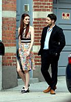 Lydia Hearst and Jon Abrahams on the set of the mo