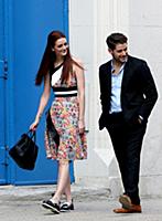 Lydia Hearst and Jon Abrahams on the set of the mo