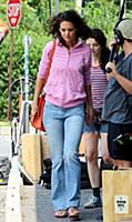 Katie Holmes and Stefania Owen on the set of the m