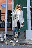 Actress Dakota Johnson walks her dog Zeppelin in t