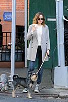 Actress Dakota Johnson walks her dog Zeppelin in t