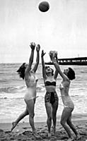 Three young women enjoying the beach at Bournemout