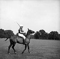 Jimmy Edwards, actor and comedian during a polo ma