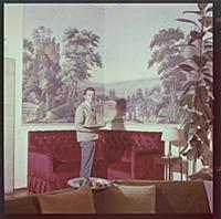 Dirk Bogarde, the film star and writer, at home at