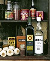 Old store cupboard with selection of food products