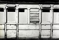 A disused Great Northern Railway carriage with its