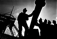 Welsh coalminers at their pithead in the Clydach V