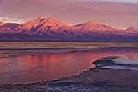 Sunset over the salt Chaxa Lake, Salar de Atacama,