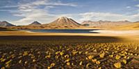 Miniques Lake high in the Andes at sunset, Chile