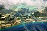 Aerial view of islands, coral and tidal channels a
