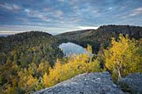 Johnson Lake and distant Lake Superior in autumn, 