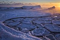 Pancake ice along shore in negative thirty fahrenh