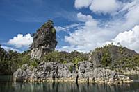 Rocky coast, Penemu Island, Raja Ampat Islands, In