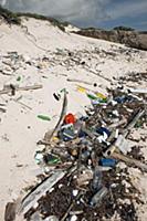 Trash washed up on beach from ocean, Washington Sl