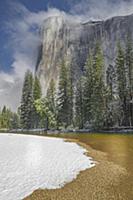 Granite cliff in mist, El Capitan, Yosemite Nation