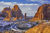 Winding road and sandstone formations, La Sal Moun