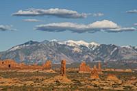 Sandstone rock formations, La Sal Mountains, Arche