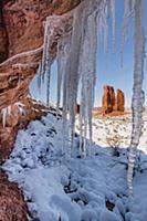 Icicles and rock formation, Arches National Park, 