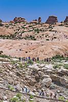 Large number of tourists on overcrowded hiking tra