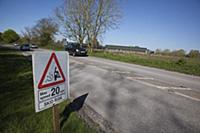 Transport, Road, Cars, resurfaced road with sign w