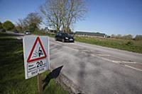 Transport, Road, Cars, resurfaced road with sign w