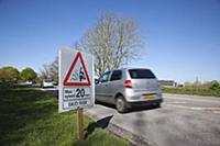 Transport, Road, Cars, resurfaced road with sign w