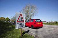 Transport, Road, Cars, resurfaced road with sign w