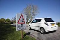 Transport, Road, Cars, resurfaced road with sign w