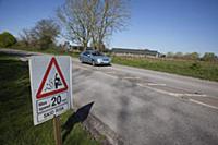 Transport, Road, Cars, resurfaced road with sign w