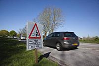 Transport, Road, Cars, resurfaced road with sign w