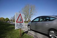 Transport, Road, Cars, resurfaced road with sign w