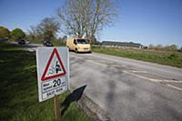 Transport, Road, Cars, resurfaced road with sign w