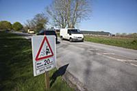 Transport, Road, Cars, resurfaced road with sign w