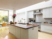 Free-standing kitchen island in open-plan kitchen