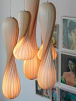 Group of bulbous, twisted pendant lamps