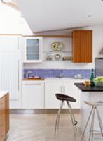 White kitchen with island & bar stools