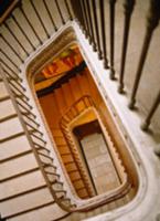 View down through rectangular stairwell with delic