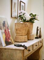 Rustic wooden containers with flowers on console t