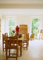 Rustic dining area in purist room