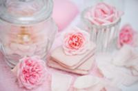 Rose soaps and pink roses