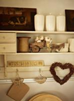 Vintage kitchen shelves with white ceramic storage