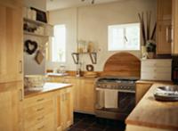 Kitchen with solid wood fronts and L-shaped kitche