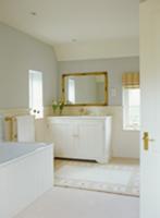 View of white-painted, wooden washstand in country