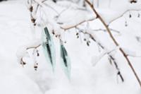 Silver Christmas tree decorations in snow