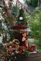 Old wooden barrel decorated with miniature Christm